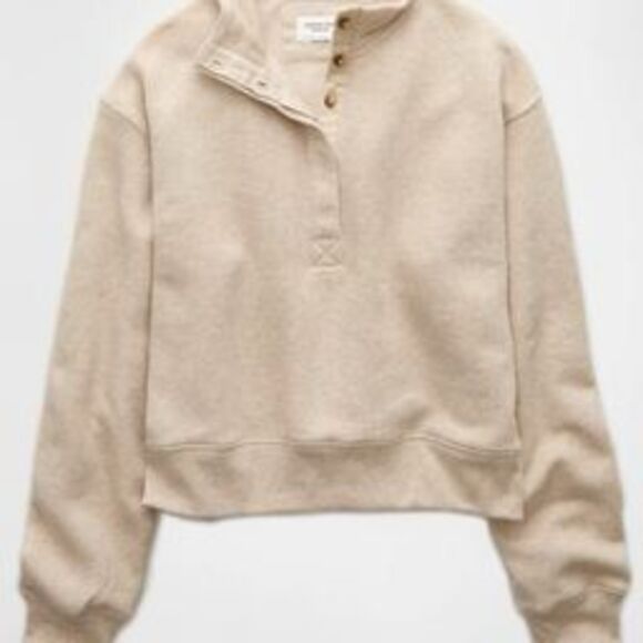 American Eagle Outfitters Tops - American Eagle Outfitters Cropped Henley Fleece Sweatshirt Size S